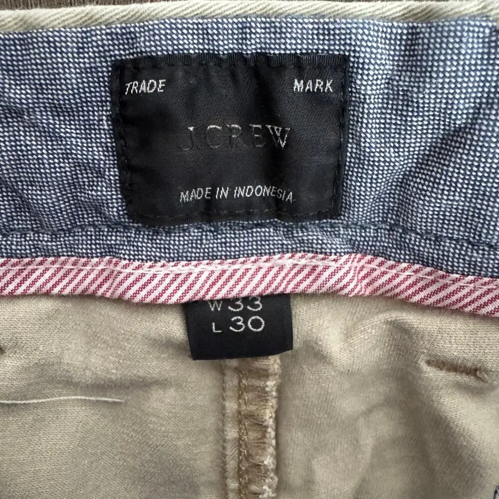 JCrew 770 Straight-Fit Core Stretch Chino Pants Mens W33 L30 Jet Grey/Tan AR886